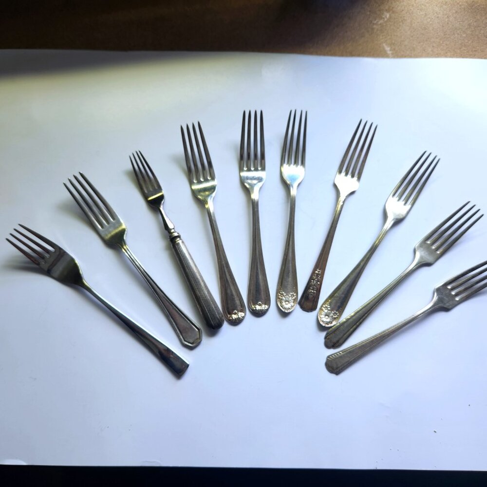 Vintage Mixed Fork Lot – Ornate Silverware for Crafts & Rustic Kitchen Decor